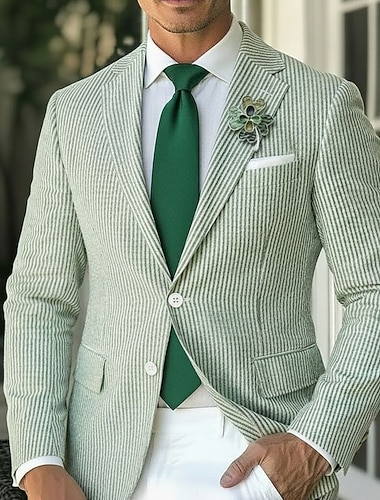  Menns blazer jakke klipp krage St. Patricks dag stripet seersucker blazer rosa himmel blå salvie skreddersydd passform ensidig med to knapper