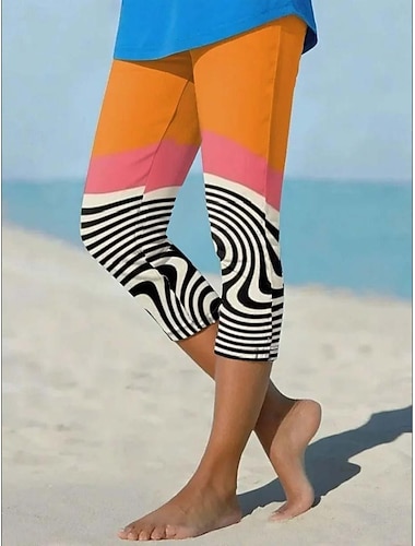  Damen Schlank Capri-Shorts Aktiv Urlaub Hawaiianisch Wadenlang Natürliche Taille Außenbereich Atmungsaktiv Sport Dehnbar Lässig Täglich Innen Blau Orange Sommer Frühling Herbst Normale Passform