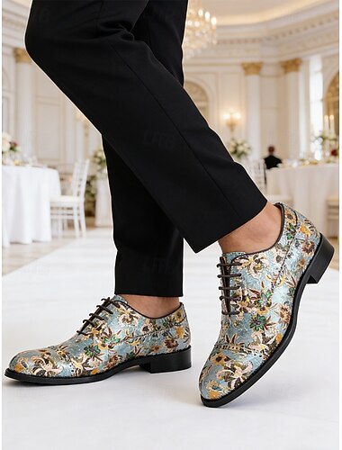  Herenbrogues met bloemenprint, elegante trouwschoenen, stijlvolle schoenen voor de bruidegom en bruiloftsgasten