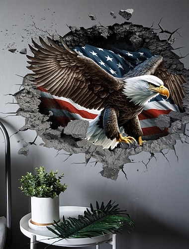  2-pakning med ødelagte hull, amerikansk uavhengighetsdag, flagg, ørn, veggklistremerker til stue, personlige selvklebende klistremerker