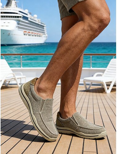  Herresko i lerret med slip-on-teknikk, komfortable og stilige sko for strandferier og feriesteder