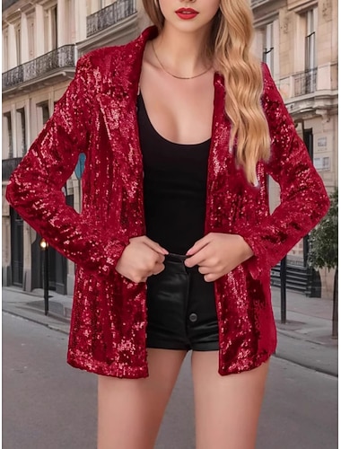  Dámské Blejzr Pohodlné Flitry Módní Na běžné nošení Pevná barva Ležérní Párty ulice Denní nošení Standardní Klasické klopy Běžný Dlouhý rukáv Svrchní oděvy Vodní modrá Černá Fialová Jaro Podzim