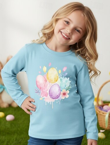  Pâques Fille 3D Graphique Lapin T-shirt manche longue Impression 3D Printemps Automne Sports Mode Streetwear Enfants 4-12 ans Col Rond Occasionnel Quotidien Extérieur Coupe régulière