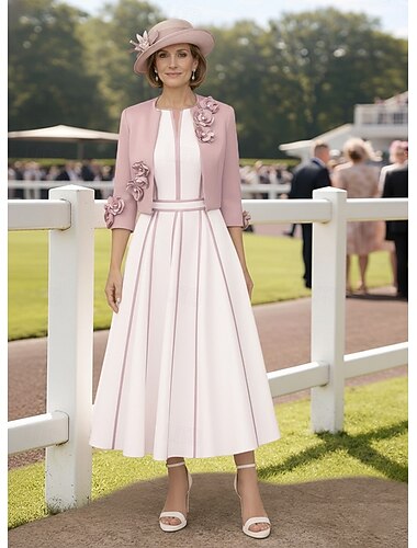  Dvoudílné A-Linie Po kotníky K lýtkům Šaty pro svatební hosty Šaty pro matku nevěsty Bez rukávů 3/4 délka rukávu Úzký výstřih Elegantní Jednoduchý Na běžné nošení Formální Svatební host Kentucky Derby