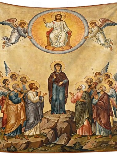  arazzo religioso con figure sacre e angeli, arazzo spirituale da parete, decorazione d'arte sacra per sala di preghiera, camera da letto, soggiorno e atmosfera serena della casa