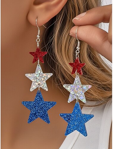  USAs 250-årsjubileum Kvinners hengende øreringer hoop øreringer akryl aktiv vintage daglig stjerne pentagram