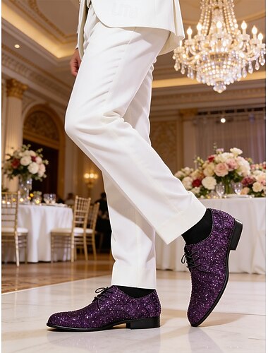  Chaussures habillées pour hommes en similicuir violet – un motif unique pour les mariages et les réceptions élégantes