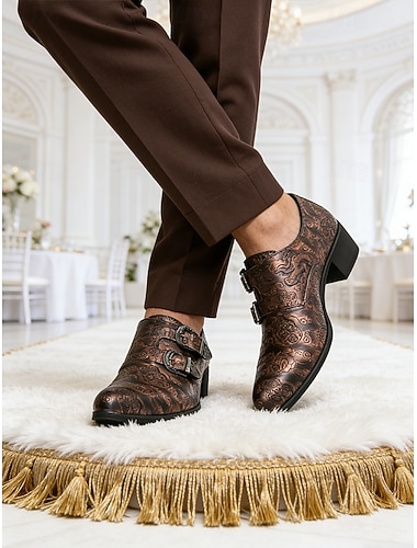  Chaussures à double boucle pour homme en similicuir marron - chaussures habillées élégantes pour les mariages et les occasions formelles