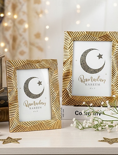  Dekorativer Bilderrahmen mit goldener Felsstruktur, Bilderrahmen aus Kunstharz für die Heimdekoration, Ramadan &Tischfoto-Display zum Eid al-Adha für Schlafzimmer, Arbeitszimmer &Schreibtisch