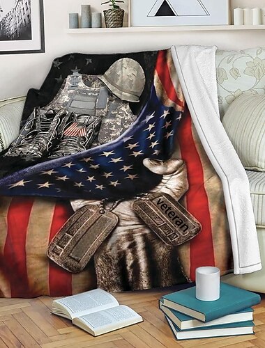  coperte in pile Coperta per divano Regalo bandiera americana Veterano Classico 3D Divano Da letto Coperta decorativa Coperta calda Arredamento per la casa