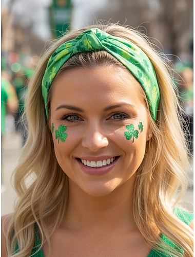  Fasce per capelli da donna in poliestere con motivo a trifoglio, design con nodo morbido, molteplici stili di trifoglio, accessori per capelli leggeri e comodi, perfetti per le celebrazioni di San Patrizio e per l'abbigliamento casual di tutti i giorni