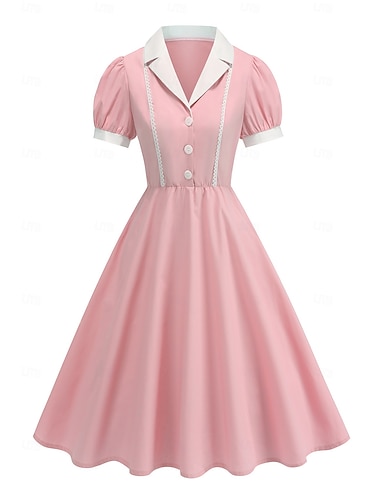  Elegant كلاسيكي 1950-tallet Middag A-linje kjole Swing kjole Flare kjole Korte ermer A-linje Kostyme Dame Karneval Valentinsdag Maskerade Karneval Maskerade Utdrikningslag Voksne Kjole Vår sommer