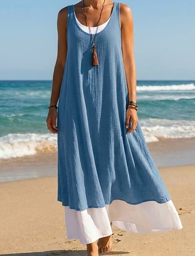  Dames Mini-jurk Imitatie katoenlinnen Hemdjurk Zonnejurk Skaterjurk Basic Casual Dagelijks Feestdagen Slank Effen Mouwloos Strakke ronde hals blauw Zwart Lichtgroen Licht Grijs Zomer Lente