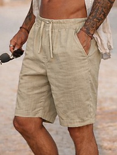  Herren Shorts Leinenshorts Sommershorts Strandshorts Kordelzug Elastischer Bund Einfach Komfort Atmungsaktiv Knielang Täglich Urlaub Ferien Mode Retro Vintage Blau Schwarz Unelastisch