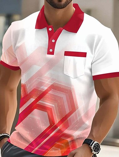  Per uomo Geometrico Polo Manica Corta Magliette polo Camicie con Colletto Business Casual All'aperto Athleisure Abbigliamento quotidiano Stampa 3D Bottoni Primavera & Estate Blu Rosso Arancione