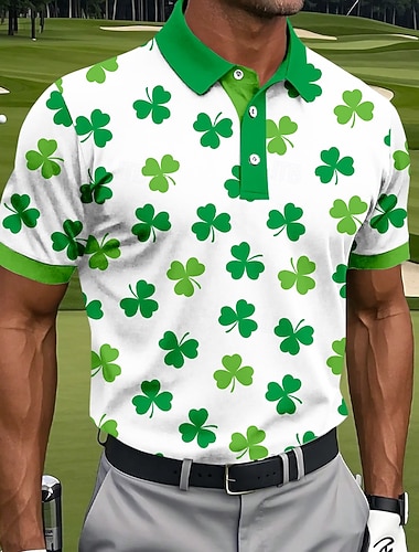  St. Patrick's Day Herren Shamrock Golf Sport Polohemden Kurzarm Polohemden Hemd mit Kragen Freizeit Athleisure Festival Outfit Knöpfe Frühling  Sommer Grün 2 Grün 3 Grün 4#