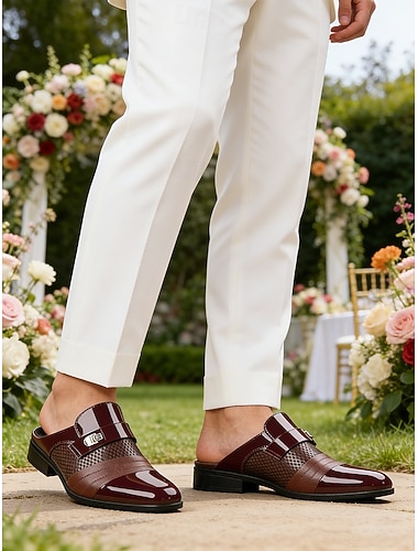  Brune herreloafers i kunstskinn til bryllup, slip-on-design med polert finish, klassisk elegant stil, ideell for brudgommer, bryllupsgjester og formelle arrangementer
