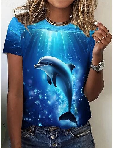  Dames T-shirt Afdrukken Oceaan Stijlvol Klassiek Casual Korte mouw Strakke ronde hals Normale tops Dagelijks blauw Marine Blauw Hemelsblauw Donkergroen Zomer Lente