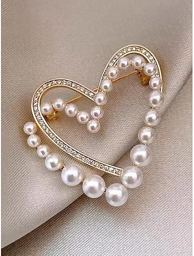  Damesbroche in hartvorm van legering en imitatieparels, verkrijgbaar in verschillende uitvoeringen, ideaal voor Valentijnsdag, bruiloften en dagelijks gebruik.