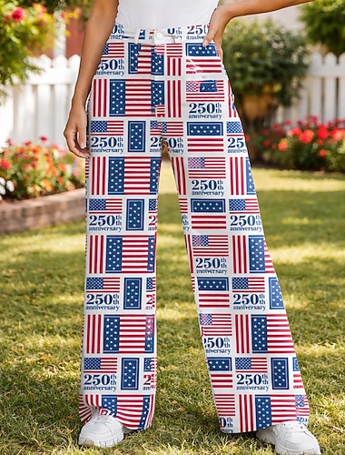  250. rocznica USA Retro / vintage 1970 Spodnie Spodnie z szerokimi nogawkami Hipisowskie Dyskoteka Wysoka talia Strój na bal maskowy Damskie Bal maskowy 4 lipca Dzień Niepodległości Dla dorosłych