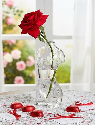  Glasvase in Frauengestalt, klare, transparente Kunstvase, moderne dekorative Vase in menschlicher Form für Wohndekoration, Hochzeiten und Jubiläen &Valentinstag