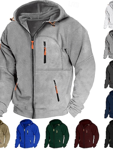  Herren Kapuzensweatshirt Vollreißverschluss-Kapuzensweatshirt Fleece Kapuzensweatshirt Schwarz Weiß Wein Marineblau Königsblau Mit Kapuze Einfach Reißverschluss Tasche Sport & Outdoor Täglich Ferien