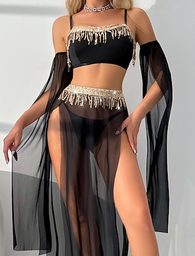  Set di Costume da Danza del Ventre con Paillettes e Frange Samba Dancewear Costume di Performance