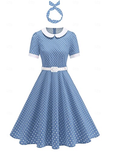  Jaren '50 Hepburn Retro vintage Middag A-lijn jurk Swing Jurk Flare Jurk Korte mouwen Stip A-lijn Kostuum Dames Carnaval Valentijnsdag Maskerade Vakantie Dagelijks gebruik Vrijgezellenfeest