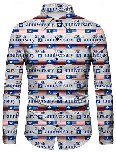  250-årsjubileum i USA Retro / vintage 1970erne قميص Aloha skjorte Lange Ermer Hippie Geometrisk Etnisk Kostyme Herre Maskerade 4. juli Fest Uavhengighetsdagen Voksne Trøye