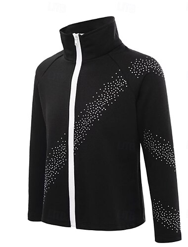  fleecejakke for kunstløp dame jenter skøytejakke topp svart rosa blå elastisk treningskonkurranse skøyteklær termisk varm krystall / strass langermet skøyting kunstløp