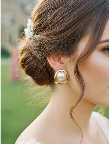  Γυναικεία επιχρυσωμένα σκουλαρίκια με τεχνητό μαργαριτάρι για γάμους, δείπνα και μετακινήσεις – κομψό και κομψό σχέδιο για ειδικές περιστάσεις