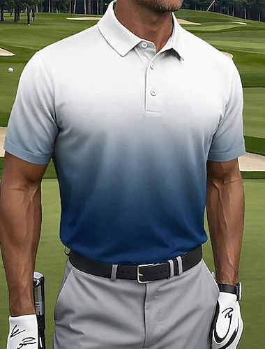  Per uomo Sfumatura Golf Polo Sportivi Manica Corta Magliette polo Camicie con Colletto Casual Athleisure Bottoni Estate Blu