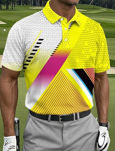  Voor heren Meetkundig Golf Sport Poloshirts Korte mouw Poloshirt Overhemden met kraag Casual Sportkleding Knop Zomer Lente blauw Geel Rood