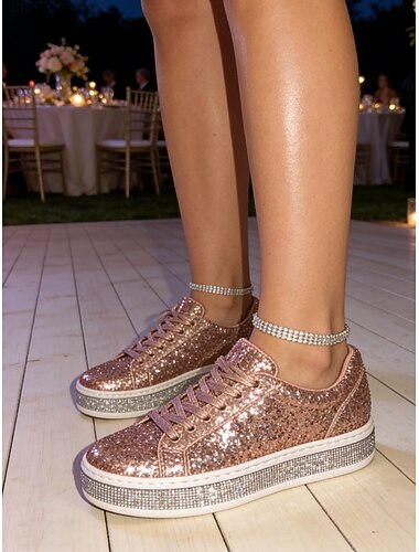  Roségouden glitter platform sneakers voor dames, feestelijke schoenen met strasszool voor het uitgaansleven &bruiloft afterparty