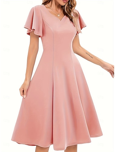  אלגנטית Klassinen שנות ה-50 צָהֳרַיִים שמלה מקוונת שמלת נדנדה שמלת התלקחות שרוולים קצרים גזרת A תחפושות בגדי ריקוד נשים קרנבל חג האהבה נשף מסכות חופשה נשף מסכות מסיבת רווקות מבוגרים שמלה אביב קיץ