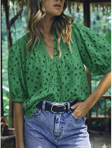  Női Csipke ing Nyári póló Alkalmi ing Gombos póló Csipke Fűzőlyuk Elegáns Csehország Divat Féhosszú Normál felsők Napi Szabadság Alkalmi Medence Fehér Lóhere Nyár Tavasz