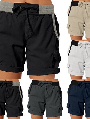  Dame Cargoshorts kinesisk Sommershorts Strandshorts Ferie Mote Gatemote Kort Høy Midje عادي Snorer Lomme Elastisk midje Komfort Myk Bekvem Mikroelastisk utendørs Reise Gate Navyblå Aprikos Svart Hvit