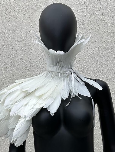  Karneval 2026 Rio Karneval Samba Tilbehør Kvinne Hvit Fjær Kappe Sjall med Høy Krage Brasil Festivalopplevelse Kostyme