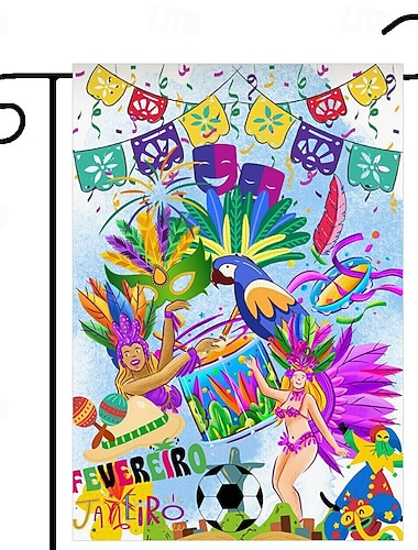  2-pakning Mardi Gras hageflagg 12x18 tommer dobbeltsidig, lilla grønn gull Fleur de Lis husflagg til hage, utendørs, plendekorasjon, Happy Fat Tuesday karnevaldekor