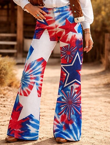  250-jähriges Jubiläum USA Retro Vintage 1970er Hose Schlaghosen Hippie Disco Hohe Taille Kostüm Damen Maskerade 4. Juli Party Unabhängigkeitstag Erwachsene Hose