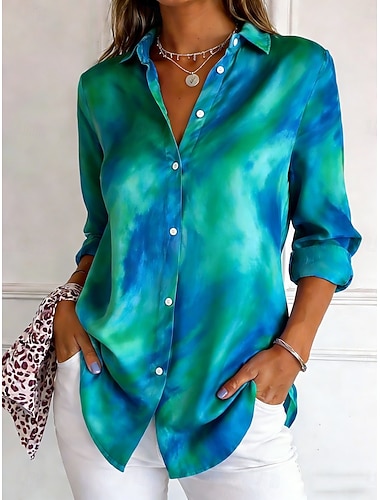  Dame Skjorte Skjorte med knapp ned Uformell skjorte Strandskjorte Trykt mønster Grafisk Stilfull Klassisk Fritid Langermet Skjortekrage Vanlige topper Daglig Ferie Ut på byen Blå Svart Rose Rosa