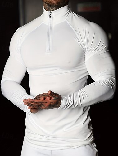  Voor heren Effen Hardloopshirt Compressieshirt Lente Herfst Rits omhoog Lange mouw Sneldrogend Compressie Vochtregelerend Sportschooltraining Actieve training Oefening Zwart Wit Sportkleding