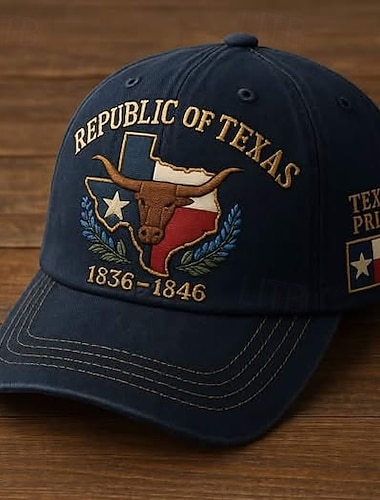  Gedenkmütze der Republik Texas, bestickte Baseballkappe mit Texas-Motiv, verstellbare Vintage-Baumwollkappe für Herren &Frauen, 1836–1846 Lone Star Texas Flaggenentwurf
