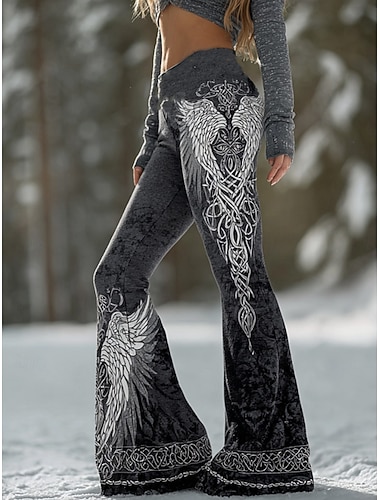  Dame Flared bukser Leggings flare leggings Ferie Årgang Etnisk stil Full lengde Høy Midje Grafisk Abstrakt 3D-utskrift Komfort Hurtigtørkende Pusteevne Elastisk Daglig Feriereise Gate Mørkegrå Sommer