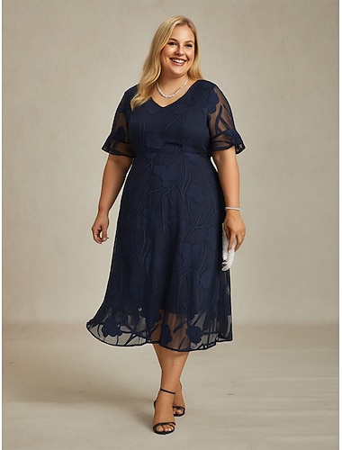  Dámské Midi šaty Šifonové šaty Áčkové šaty Elegantní Volné rukávy Denní Plážové Svatební host Šněrování Běžný Květinový Poloviční rukáv Tričkový Námořnická modř