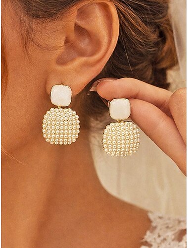  Vierkante oorbellen met imitatieparels voor dames, elegante geometrische statement sieraden voor bruiloften, diners en formele gelegenheden, een klassiek cadeau voor bruiden.