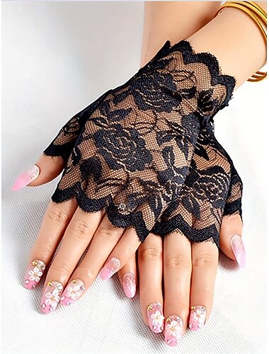  Dameshandschoenen van kant, gemaakt van polyester kant, verkrijgbaar in verschillende kleuren, perfect voor bruiloften, feesten en speciale gelegenheden.