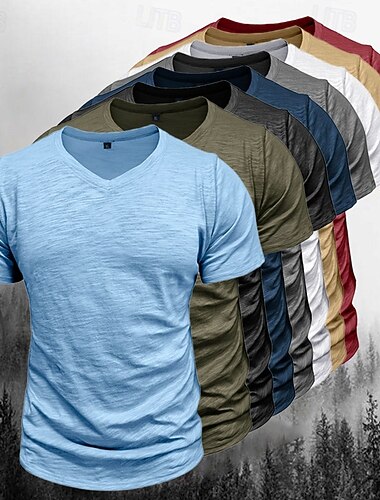  Męskie Koszulka Koszulka 100% bawełny Krótkie rękawy W serek Lato Wiosna i jesień Równina Pit Strip Moda Designerskie Podstawowy Podstawowy Miękkie Codzienny Urlop Ulica Czarny Biały Kamienna zieleń