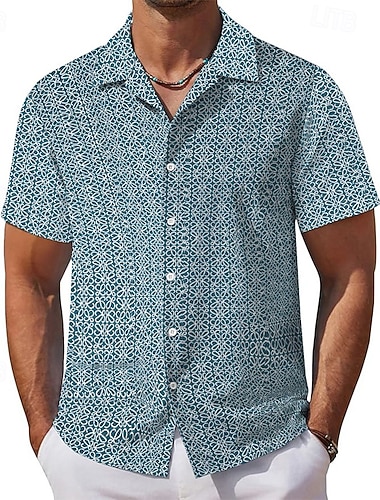  Herren Hemd Textur Freizeithemd Knopfhemd Jacquard-Hemd Blau Braun Grün Kurzarm Einfach Kubanisches Halsband Lässig Täglich Bekleidung Elegant Mode Lässig