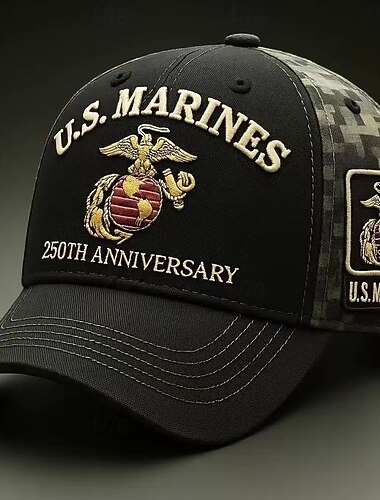  Bestickte Kappe zum 250-jährigen Jubiläum des US-Marinekorps, Militär-Tarnmuster, Ehrung für Veteranen, Ausrüstung des Marinekorps, verstellbare Sportkappe für Damen und Herren
